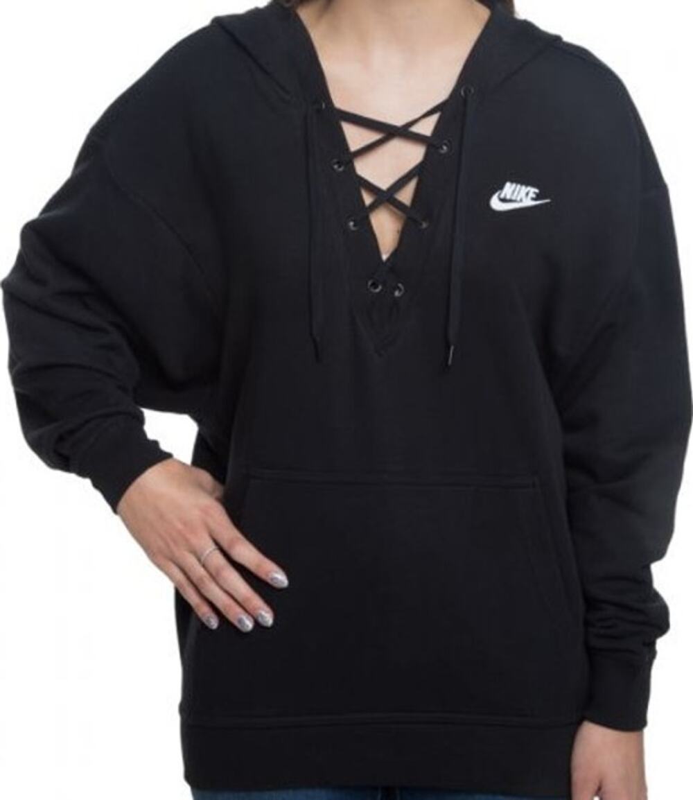 Nike RALLY LACE-UP Hoodie NSW Club Criss Cross Oversized Drop Shoulder Large